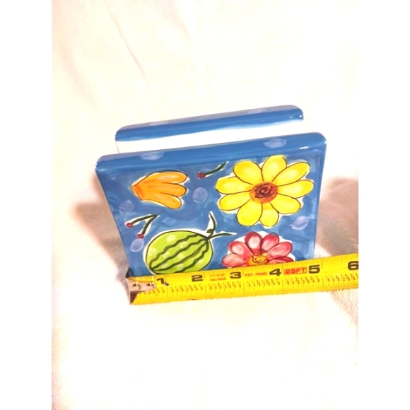 Blue Floral & Fruits Napkin Holder Ceramic - ADORABLE!! - Picture 7 of 10